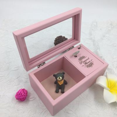 China Romantic Lovely Wooden Musical Jewellery Box , Pink Wooden Jewelry Box With Lock And Key for sale