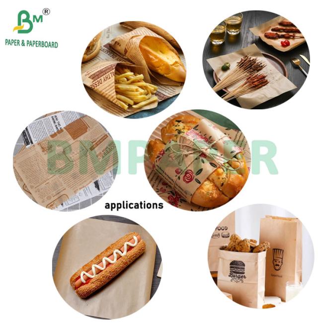 60gsm Brown Kraft Greaseproof Paper Rolls For Fried Food Packaging Kit 7 Oil Resistance 60gsm Brown Kraft Greaseproof Paper Rolls For Fried Food Packaging Kit 7 Oil Resistance