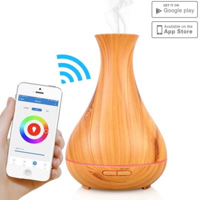 China Wood Grain 400ml 2.4MHZ Wifi Smart Aroma Diffuser For Large Room for sale