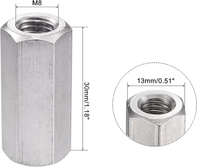 DIN6334 SS304 SS316 Hex Long Nut Coupling Nut