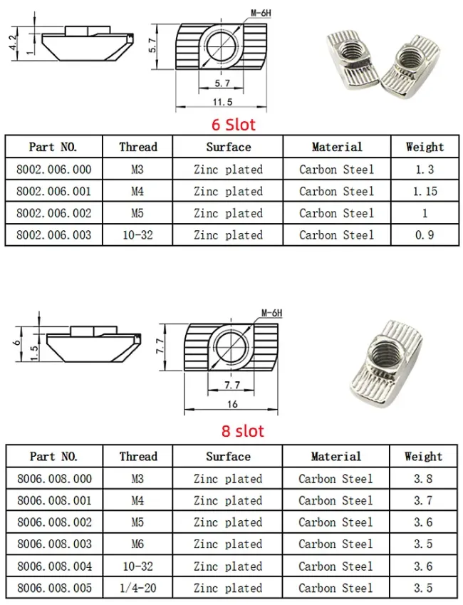 T-Slot Aluminum Profile M4 M5 Hammer Head T Slot Nut