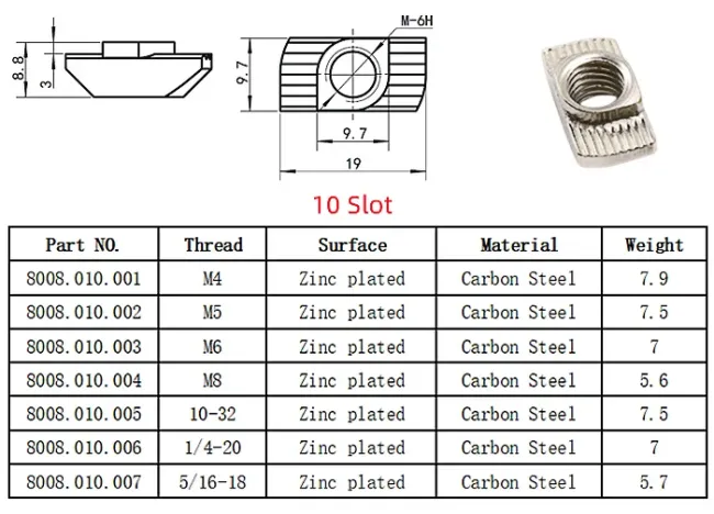 T-Slot Aluminum Profile M4 M5 Hammer Head T Slot Nut
