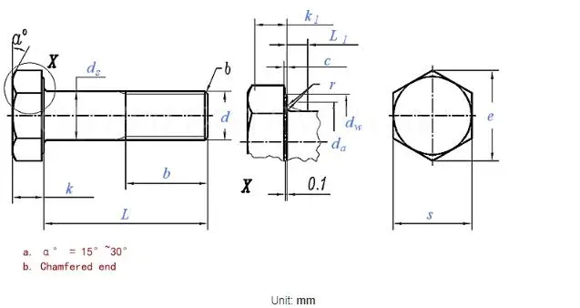 ISO8765 Fine Pitch Thread Hardware Hexagon Head Bolts