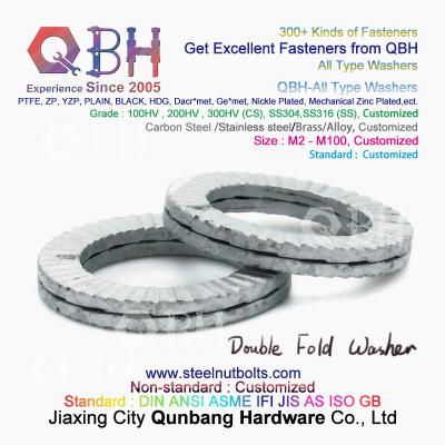 China QBH DIN127 F959 DIN434 DIN436 NFE25-511 Spring Taper Grounding Serrated Double Fold Self Lock Locking Washers for sale