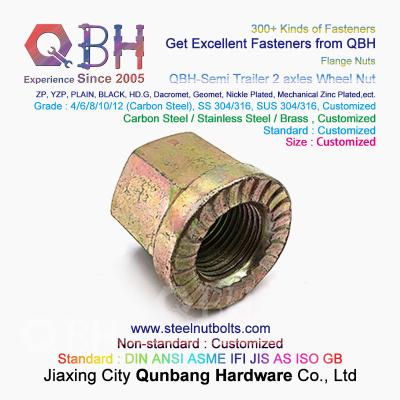 China QBH Yzp Yellow Zinc Plated Plating Semi Trailer 2 Axles Serrated Flange Wheel Nut for sale