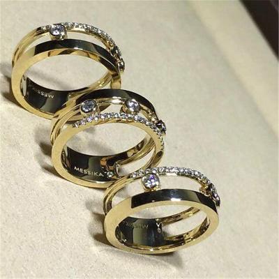 China Luxury jewelry Mk Three drill sliding ring material 18k white gold yellow gold rose gold diamond ring for sale
