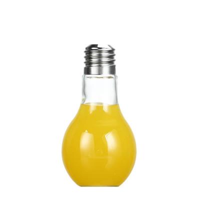 China Light Bulb Shape Glass Beverage Bottle With Lid / Straws Customer Capacity for sale