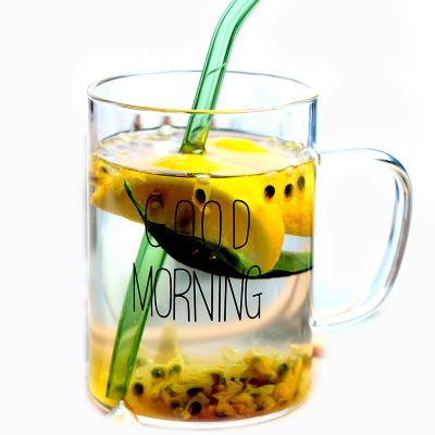 China 450ml Single Wall Glass Coffee Cup With Handle Simple Design Heat Proof for sale