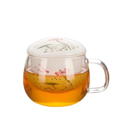 China Borosilicate Glass Tea Infuser Cup With Ceramic Filter / Lid 280ml Capacity for sale