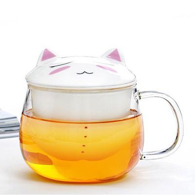 China Fancy Cartoon Glass Tea Tumbler With Infuser , Pyrex Glass Tea Travel Mug for sale