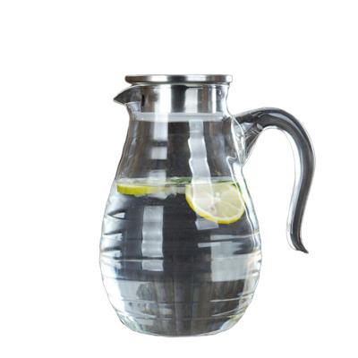 China Handmade 1800ml Pyrex Juice Carafe With Lid , Handled Large Glass Pitcher for sale