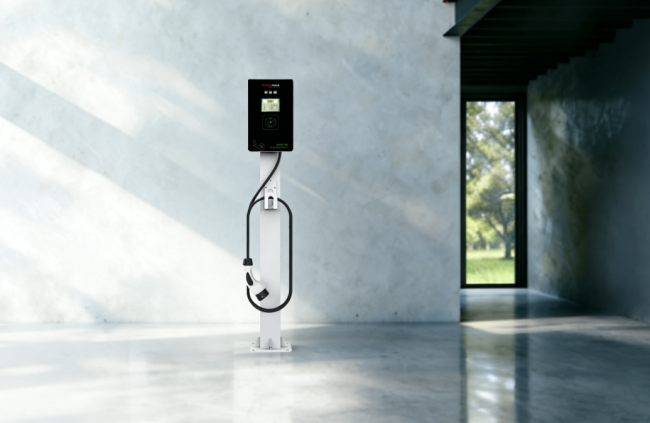 21kW Wall Mounted AC Charging Pile - Front view showing compact design with LCD screen and charging connector