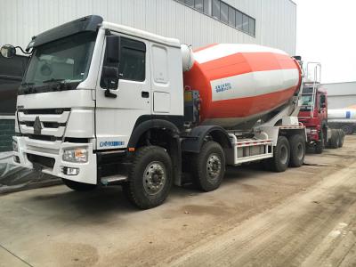 China 266-371hp Euro2 Euro3 HOWO A7 Truck Concrete Mixer 8x4 10cbm In Red White Color for sale