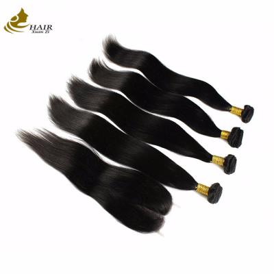 China 100g Virgin Human Hair Extensions Bundles Natural Black Straight With Closure for sale