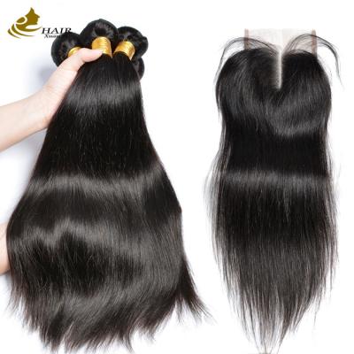 China No procesado 3 paquetes de cabello virgen paquetes de pelo humano color natural con cierre en venta