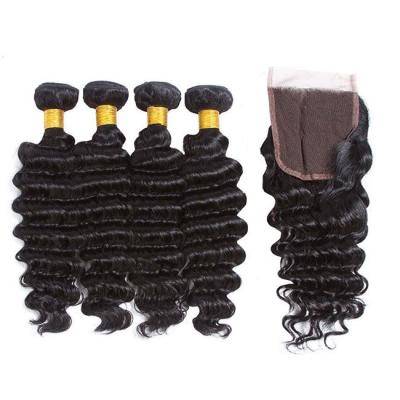 China 12A Grade Deep Wave Virgin Human Hair Bundles 95-100g With Closure Custom for sale
