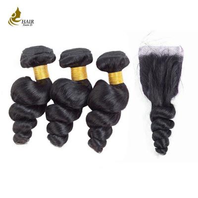 China Double Weft Virgin Human Hair Bundles Loose Wave 8Inch-30 Inch With Closure for sale