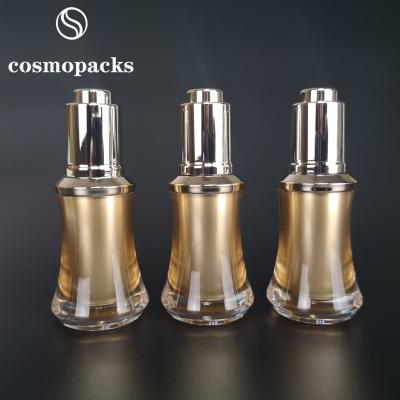 China Modern Gold Luxury 15ml Perfume Acrylic Essential Oil Bottle With Dropper Oil for sale