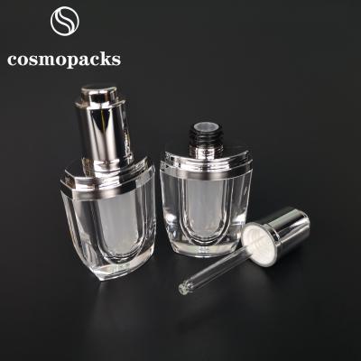 China Botella plástica de cristal de acrílico de lujo del suero de la botella del dropper 15ml para el cuidado personal en venta