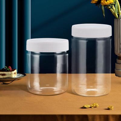 China 450ml Food Grade Clear Plastic PET Storage Jar Container With White Lid for sale