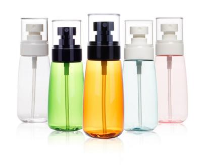 China 30ml 60ml Cosmetic Spray Bottle PET Clear Pump Bottle With White Spray Lids for sale