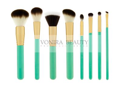 China Exquisite Synthetic Makeup Brushes Green Wooden Handle Foundation Face Brush for sale