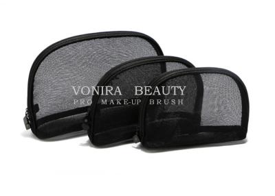 China 3Pcs Travel Cosmetic Case Women Fashion Black Mesh Zipper Makeup Bag Toiletry Storage for sale