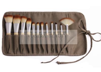 China Professional Eco Bamboo Makeup Brush Set With Gunny Brush Roll for sale