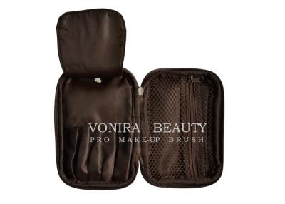 China Brown Expandable Makeup Brush Bag Cosmetic Holder Travel Handbag High Quality for sale