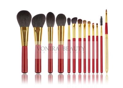 China Animal Hair Makeup Brushes With Classic Match Bright Red Handle And Gold Ferrule for sale