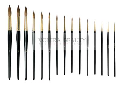 中国 すばらしい性質の金のフェルールおよび黒いハンドル15 PCSが付いている純粋なKolinskyの円形の釘の芸術のブラシ 販売のため