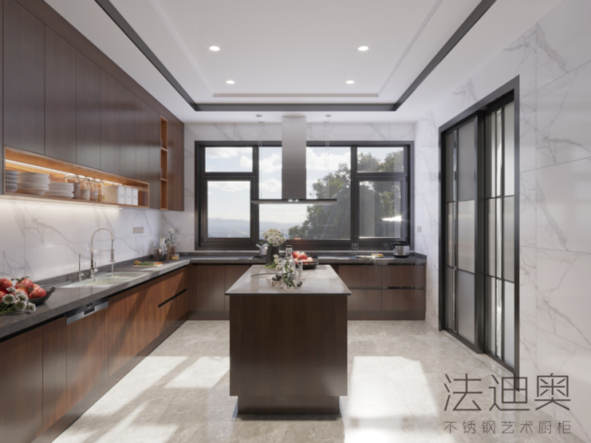 Contemporary Kitchen Units With Eco Yew Wood Grain And Unique Variegated Design - Modern with feature detail