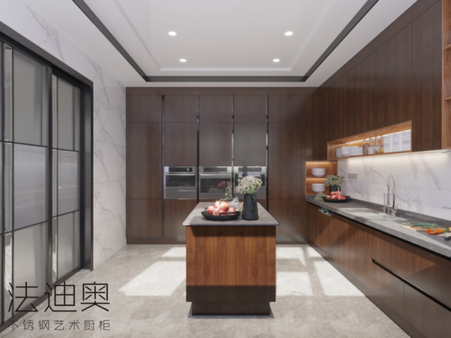 Contemporary Kitchen Units With Eco Yew Wood Grain And Unique Variegated Design - interior organization