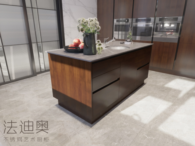 Contemporary Kitchen Units With Eco Yew Wood Grain And Unique Variegated Design - Modern style with room context