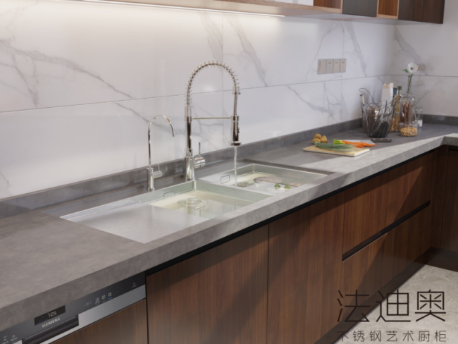 Contemporary Kitchen Units With Eco Yew Wood Grain And Unique Variegated Design - Eco-friendly teak wood grain