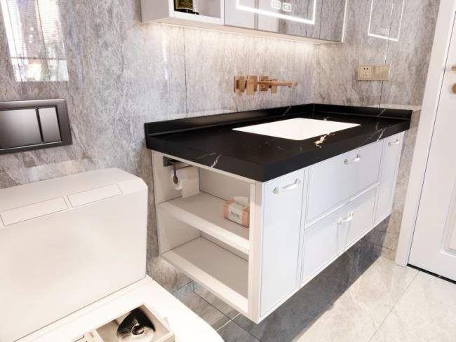 OEM ODM Custom Stainless Steel Bathroom Vanity Cabinet With Open Side Shelves - interior organization
