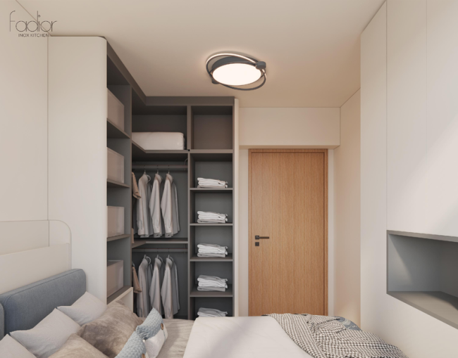 OEM Beige Tatami Storage Bed With Curved Edge Stainless Steel Corner Wardrobe - Beige-white for both wardrobe and tatami bed; black lacquer in wardrobe
