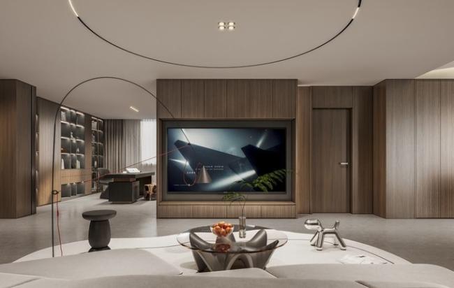 Fadior Modern Stainless Steel TV Cabinet With Vertical Wood Grain Doors And Ample Storage - Wood Grain with tv cabinet overview