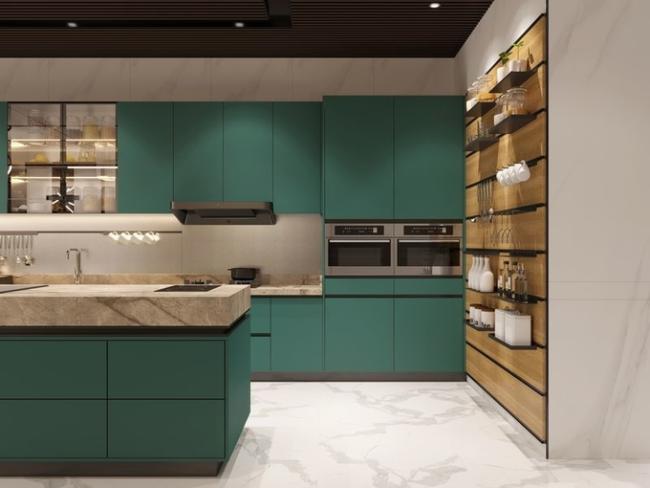 Fadior Lotus Green Elegance: Full Stainless Steel Kitchen Cabinets For Modern Homes - Rust-proof, corrosion-resistant, and eco-friendly material with room context