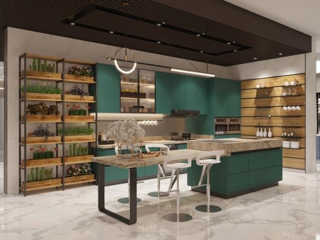 Fadior Lotus Green Elegance: Full Stainless Steel Kitchen Cabinets For Modern Homes - Scratch-resistant surface finish for long-lasting durability