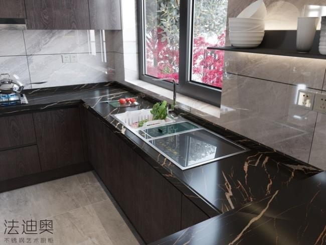 Luxe Espresso Wood Grain Stainless Steel Cabinets For Timeless Kitchen Elegance - An espresso woodgrain textured finish with kitchen cabinet overview