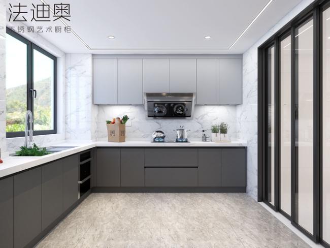 Modern Luxury U-Shaped Sleek Gray Design Stainless Steel Kitchen Cabinet - Premium 304 stainless steel, known for its rustproof, waterproof, and with room context