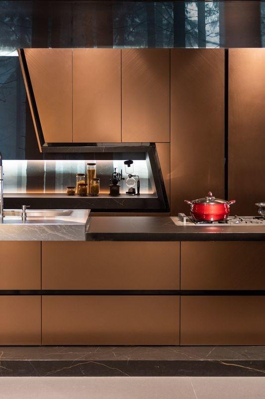 Rose Gold Modern Kitchen Cabinet With Geometric Lines And Stainless Steel Durability - interior organization