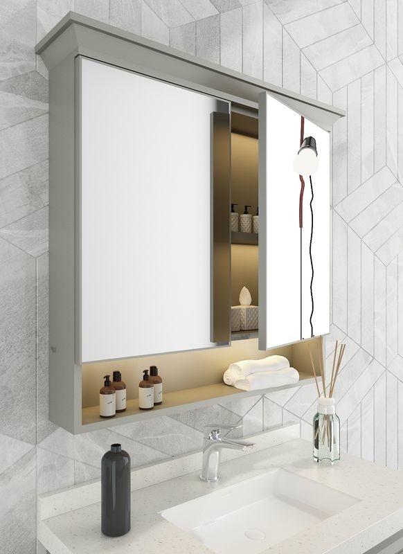 Grey Stainless Steel Bathroom Vanity With Elegant Mirror Cabinet And Shaped Door - Grey with bathroom vanity overview