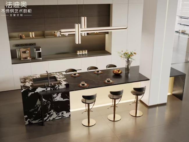 Black White Marble & Dark Gold Tone Stainless Steel Kitchen Cabinets With Sleek Luxury Design Customized Storage Solutions - interior organization