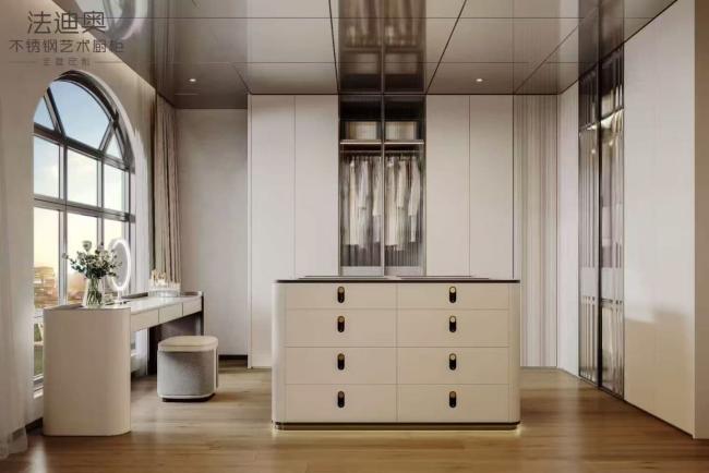 Modern Minimalist Luxury Style Pure White Stainless Steel Walk-in Closet With Sleek Customized Storage Solutions - wardrobe overview
