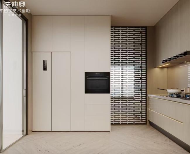Customizable Storage Modern Minimalist Stainless Steel Kitchen Cabinets In Light Wood & Soft Beige - interior organization