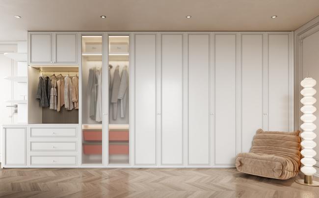 Soft Beige & Light Wood French Modern Stainless Steel Wardrobe For Elegant Master Bedrooms - interior organization