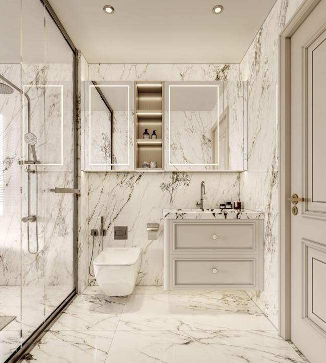 Stainless Steel Bathroom Vanity With French Luxury Style White Marble Waterproof Storage - bathroom vanity overview