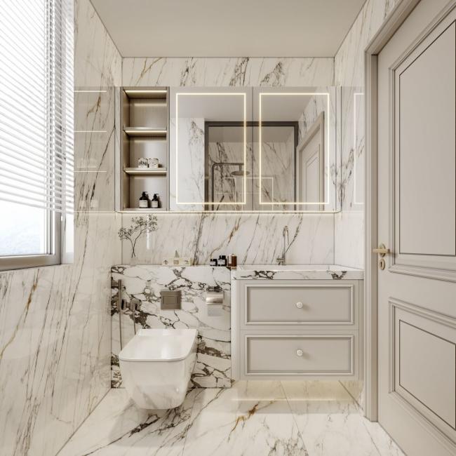 Stainless Steel Bathroom Vanity With French Luxury Style White Marble Waterproof Storage - interior organization